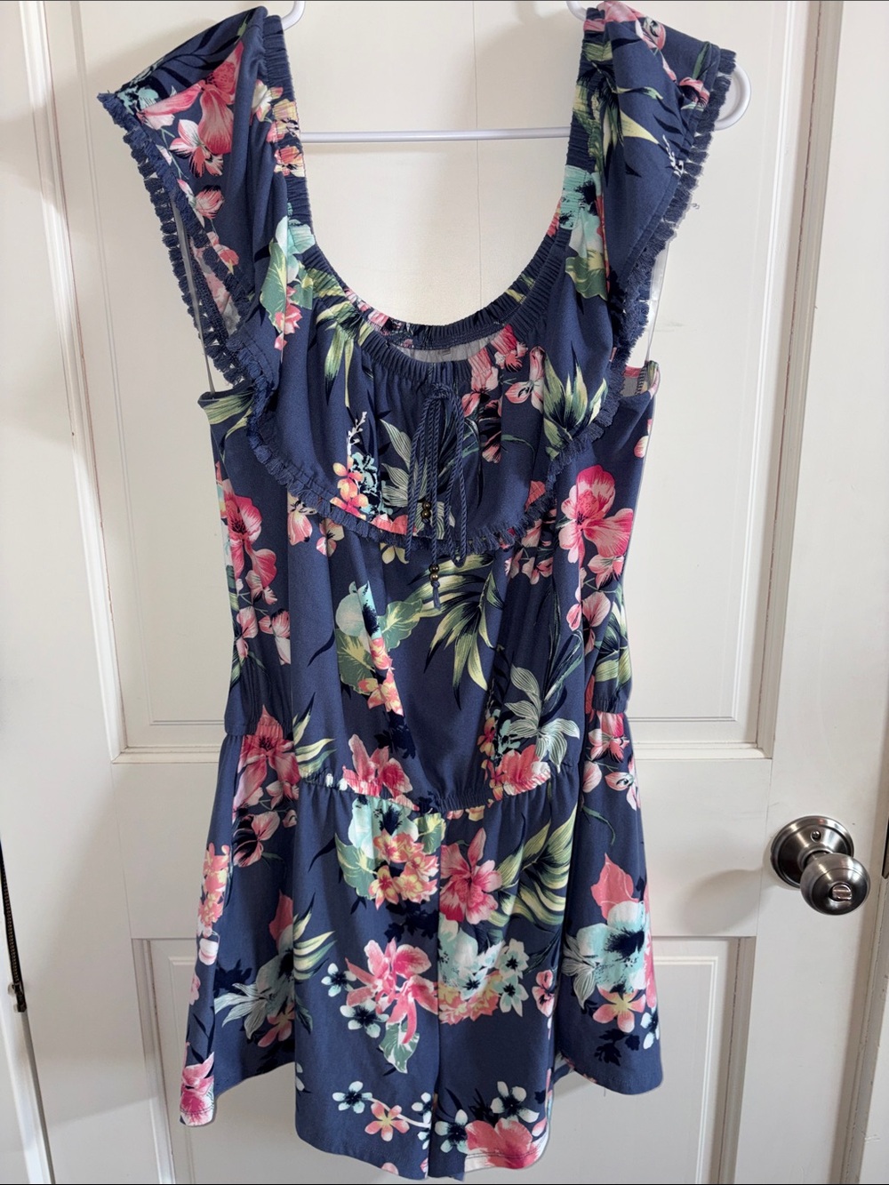 Navy Floral Off the Shoulder Romper